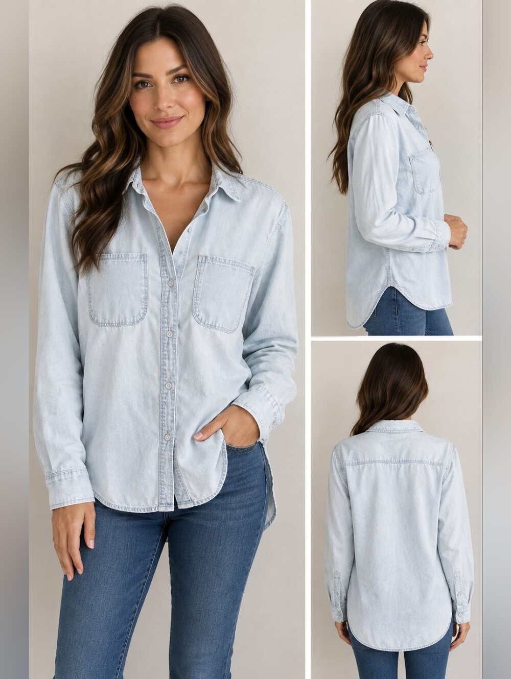 Madewell Light Wash Denim Chambray Utility Long Sleeve Button Down Shirt X-Small